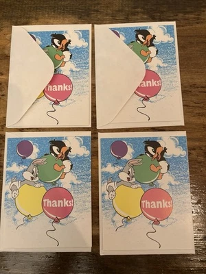 4 Vintage Baby Looney Tunes Thank You Cards w/ Envelopes Greeting Cards - Image 1 of 3