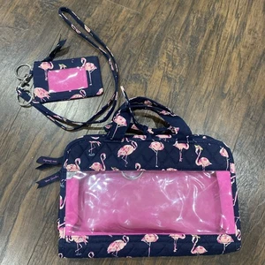 Vera Bradley Flamingo Fiesta Hanging Toiletry Bag Cosmetic Organizer & Lanyard - Picture 1 of 12