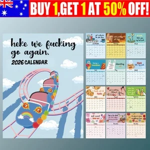 2026 Here We Fucking Go Again Calendar Wall Calendar Planner Home Office Hanging - Picture 1 of 14