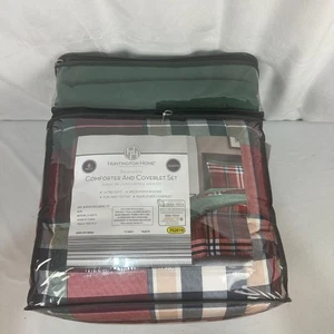 Huntington Home Queen Reversible Comforter & Coverlet 6-Piece Plaid Microfiber - Picture 1 of 5