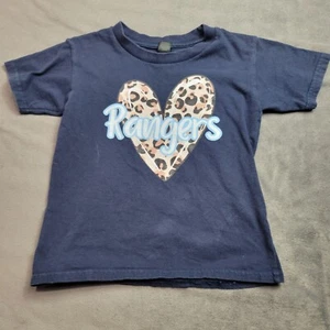 Youth XS Gildan Navy T-Shirt With Leopard Heart & Rangers Text - Picture 1 of 6