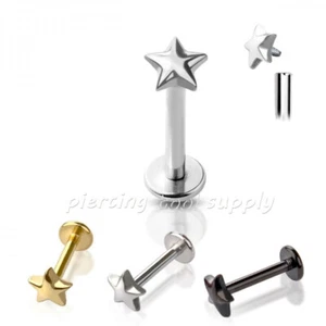 Borchia Labret 16G 5mm Star Top filettatura interna PVD acciaio chirurgico Tragus labbro - Foto 1 di 4