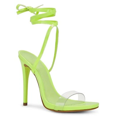 Schutz Cloe Ankle Wrap Heels Neon Green 7 Clear Toe Strap Open Toe Foto 1 de 4