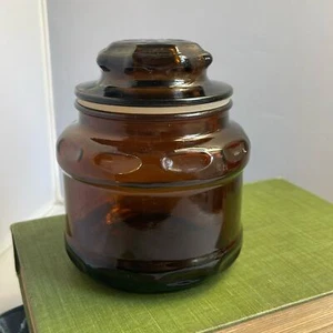 Vintage Small Glass Apothecary Jar with Lid in Brown or Dark Amber - Bild 1 von 10