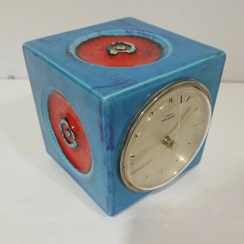 Mid Century Bitossi Style Ceramic Cube Clock Diehl Germany WORKING MCM Vtg Cover