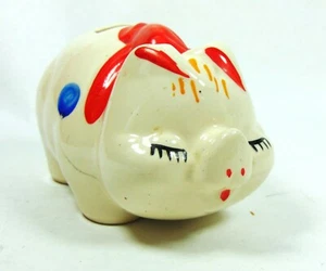 Sammlerstück Steinzeug Sparschwein gepunktetes Schwein von American Bisque Co. (ca. 30er Jahre) - Bild 1 von 6