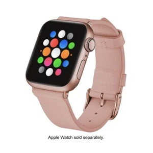 New Platinum Band Pink Leather Watch Strap for Apple Watch 42mm/44mm/45mm - Picture 1 of 9