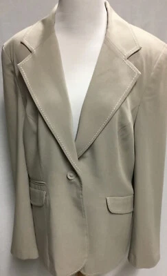 CABI 职业夹克外套奶油色 14 码内衬长袖 1 纽扣衬里 — 第 1/4 张图片