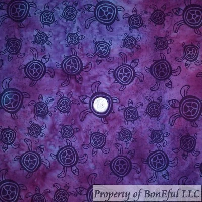 Edredón de algodón BonEFul tela FQ púrpura batik tortuga marina animal natural arte marino Foto 1 de 4