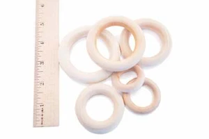 1- Rings Natural Wood Wood Ring Craft Ring Toss Silk Streamers Baby Rings Wooden - Picture 1 of 16