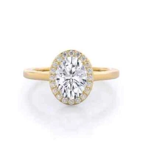 18k Gold Plated Classic Halo Oval Solitaire Engagement Ring | AAA+ Quality - Picture 1 of 22