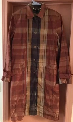 Ralph Lauren Black Label 100% Silk Trench Coat Plaid Colors Size 12 Bust 43” - Image 1 of 4