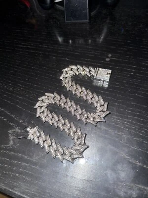 USED Buss Down Cuban Link Cubic Zirconia (glass Diamond) Few Stones Missing - Image 1 of 4