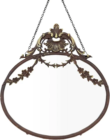 Antique Pewter Framed Wall Mirror with Decorative Chain, Antique Bronze Cover