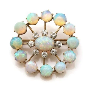 3.00 Ct Round Cut Simulated Fire Opal Flower Brooch Pin 14K Yellow Gold Plated - Picture 1 of 4