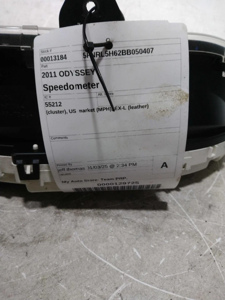Medidor de velocímetro usado se adapta a: Honda Odyssey Cluster 2011 mercado de EE. UU. MPH EX-L cuero Foto 1 de 4