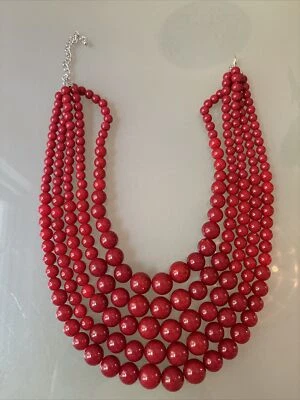 NWOT Red Five Layers Beaded Statement Necklace Anthropologie - Image 1 of 4