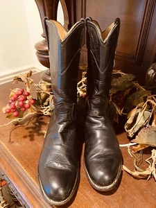 Justin Black All Leather Roper Boots Cowboy Western Size 5 C Made In USA Women’s - Picture 1 of 12
