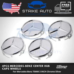 Mercedes Benz 4PCS Silver & Chrome Center Hub Caps 75MM AMG Wreath Emblem NEW - Bild 1 von 1