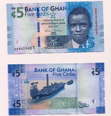 NEW: GHANA  5 Cedis  2017  Issue Commemorative Banknote, UNC Condition - Image 1 of 3