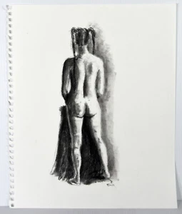 17 Zoll Vintage Bleistiftzeichnung junge Frau nackter Körper Rückansicht Candace McCall IX - Bild 1 von 4