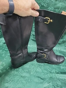 Corso Como Boots Womens 5 M Knee High Tall Riding Casual Black Leather Pull Zip - Picture 1 of 9