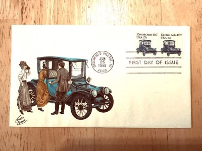 Handpainted Freda Dickie First Day Cover, Electric Auto 17c coil stamp, 1981 - Image 1 of 2