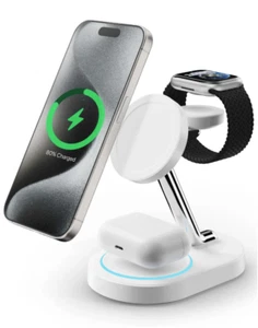 Wireless Charging Stand for iPhone Airpod Watch Charger Magnetic Station 3-in-1 - Photo 1 sur 7