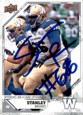 Stanley Bryant Signed 2019 Upper Deck CFL Football card Winnipeg Blue Bombers