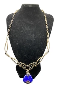 Carolym Pollack Lapis Lazuli Pendant Necklace Blue 925 Sterling Silver Filigree - Picture 1 of 20