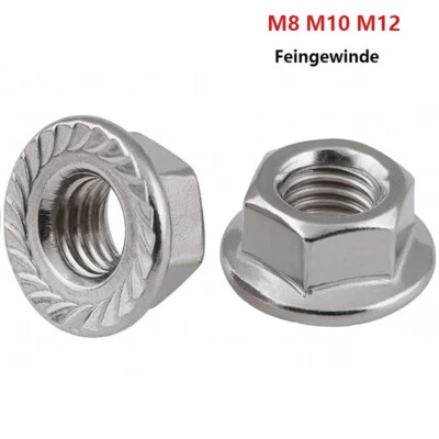 Flanschmutter Edelstahl A2 Feingewinde Flanschmuttern M8-M12 Bundmutter DIN 6923 - Bild 1 von 4