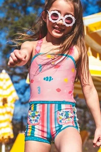 NWT Wildflowers Clothing Under the Sea Striped One Piece Swimsuit size 16 - Picture 1 of 9