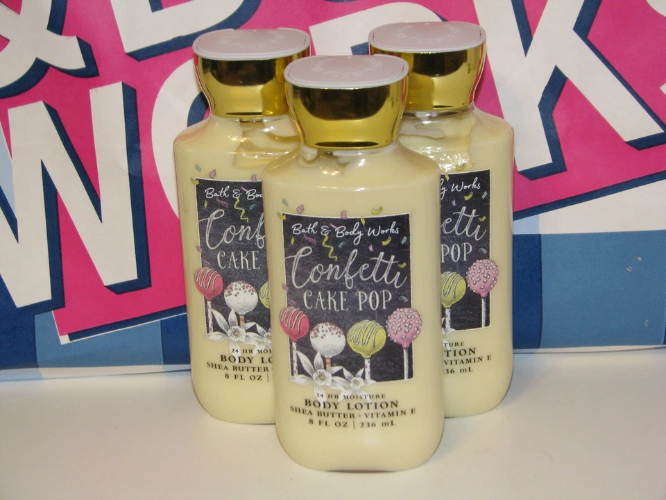 3 Bath & Body Works Confetti Cake Pop Lotion Cream Signature Shea Butter 8oz