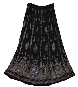 One Size XS To L Indian Ethnic Sequin Floral Maxi Skirt For Women Hippie Boho - Picture 1 of 4