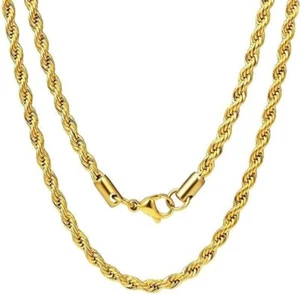 Rope Wheat Chain Fashion 24K Gold Plated Necklace Fit Wear Alone or with Pendant - Picture 1 of 23