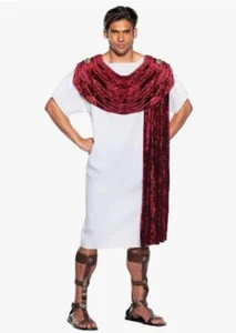 Roman/Greek God Spartan - Toga - White/Burgundy - Costume - Adult - 2 Sizes - Picture 1 of 1