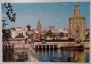 Spain Postcard Vtg Mid 1900s Seville Gold Tower Guadalquivir River - Picture 1 of 7