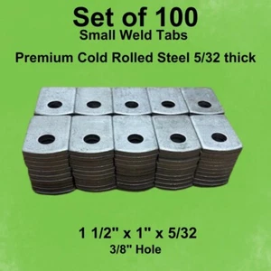 Steel Weld Tabs -100 Pack of Small Weld Tabs, 1 1/2" x 1" x 5/32", 3/8" Hole - Picture 1 of 3