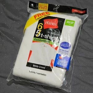 HANES Pack of 6 White Crew-neck T-Shirts. Tagless ComfortSoft Boys Size XS (2-4) - Picture 1 of 3
