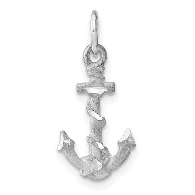 14K White Gold Solid Polished Diamond-Cut 3-D Anchor Charm Pendant 0.81gm L-22mm - Image 1 of 4
