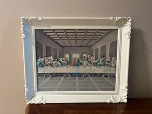 Vintage White Framed Last Supper Print By Pittsburgh Statuary  17 X 14 In - Picture 1 of 9