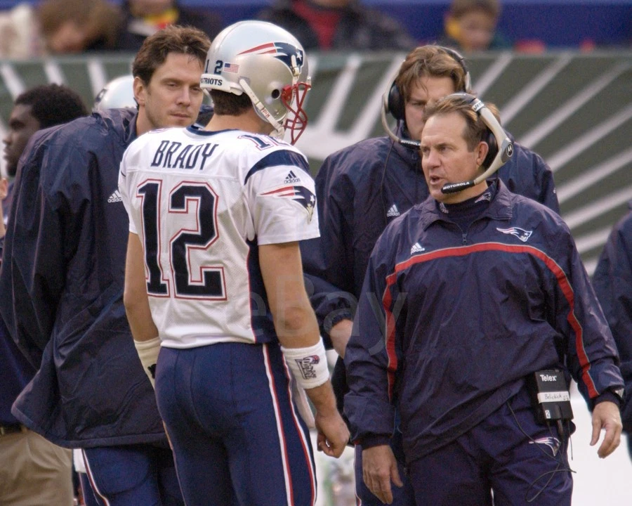 Belichick, Bledsoe & Tom Brady Color 8x10 Photo. New England Patriot.   (BK13-2) - Image 1 of 1