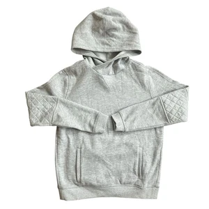Marine Lagenlook hellgrau meliert Kapuze gesteppt Ellbogen Pullover Sweatshirt Small - Bild 1 von 10