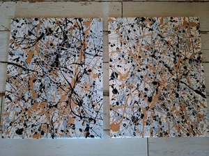 Original Abstract Action Painting jackson pollock style Set Of Two 11x14 - Picture 1 of 17