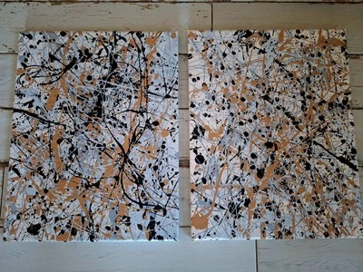 Pintura de acción abstracta original estilo Jackson Pollock conjunto de dos 11x14 Foto 1 de 4