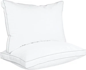 Queen Size Cooling Gusset Bed Pillows Set of 2, Poly Fiber Fill, White, Durable - Picture 1 of 9