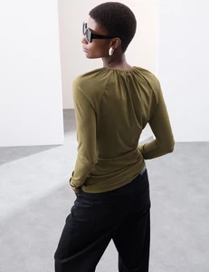 Marks & Spencer Womens Khaki Synthetic Rib Round neck Long sleeved Top - M&S - Picture 1 of 12