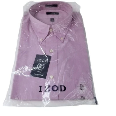 IZOD Mens Dress Shirt XL 17.5 34/35 Pink Dusty Rose Twill Long Sleeve New - Image 1 of 4