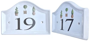 Ceramic HOUSE NUMBER Door Wall TOPIARY Glazed White | 17 19 - Picture 1 of 26