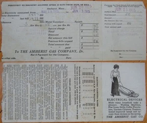 Billete eléctrico de 1915 con aspiradora-Amherst, Mass MA - Imagen 1 de 1